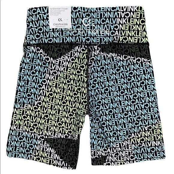 Calvin Klein Performance Black Logo Printed High Waist Bike Shorts Small NWT - Picture 2 of 6